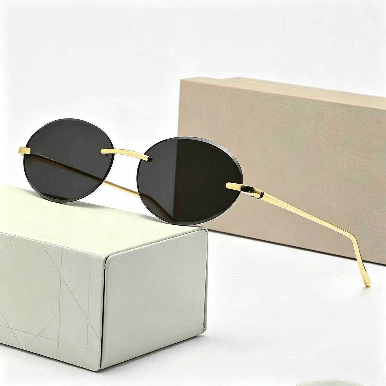 T588-1173 Circular frameless blackout sunglasses
