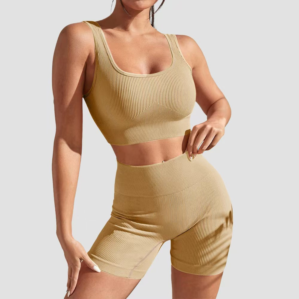 T588-998 Yoga fitness tight fitting short sleeved shorts set