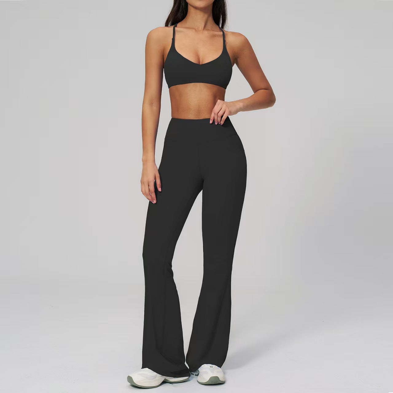 T588-1146   Backless yoga suit set, neck hanging tight quick drying sportswear