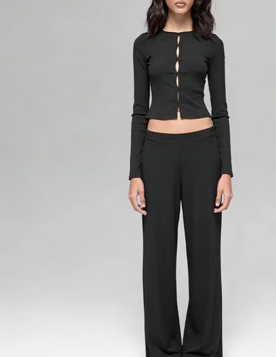 T588-1137   Wide leg pants breathable upper suit with a hanging and casual feel