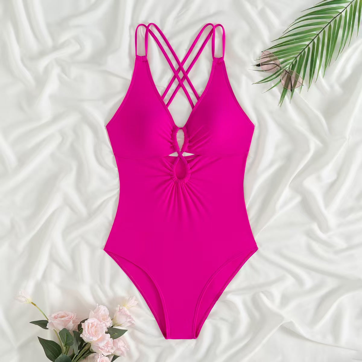 T588-1148  Hollow out backless cross shoulder one-piece swimsuit