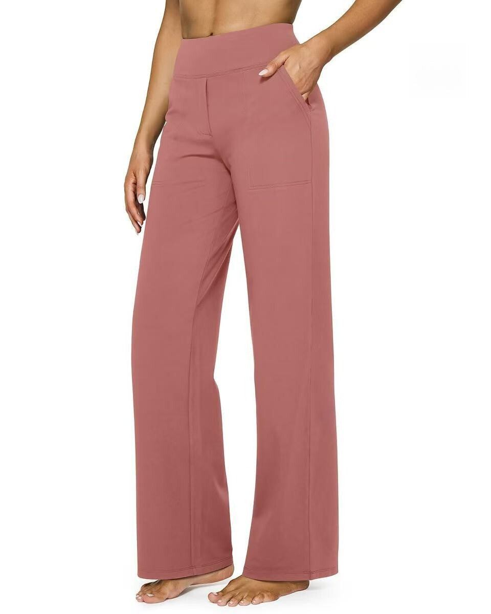 T588-903 Women's wide leg pants with pockets, casual straight leg pants