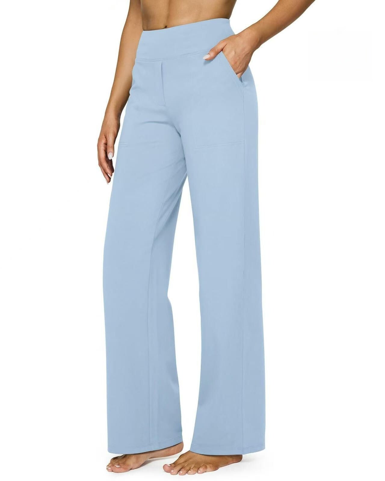 T588-903 Women's wide leg pants with pockets, casual straight leg pants