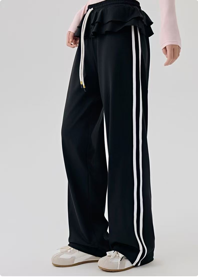 T588-1047 Versatile casual sports pants with striped straight leg wide leg pants