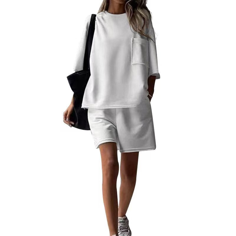 T588-1239  Summer casual loose short sleeved shorts set