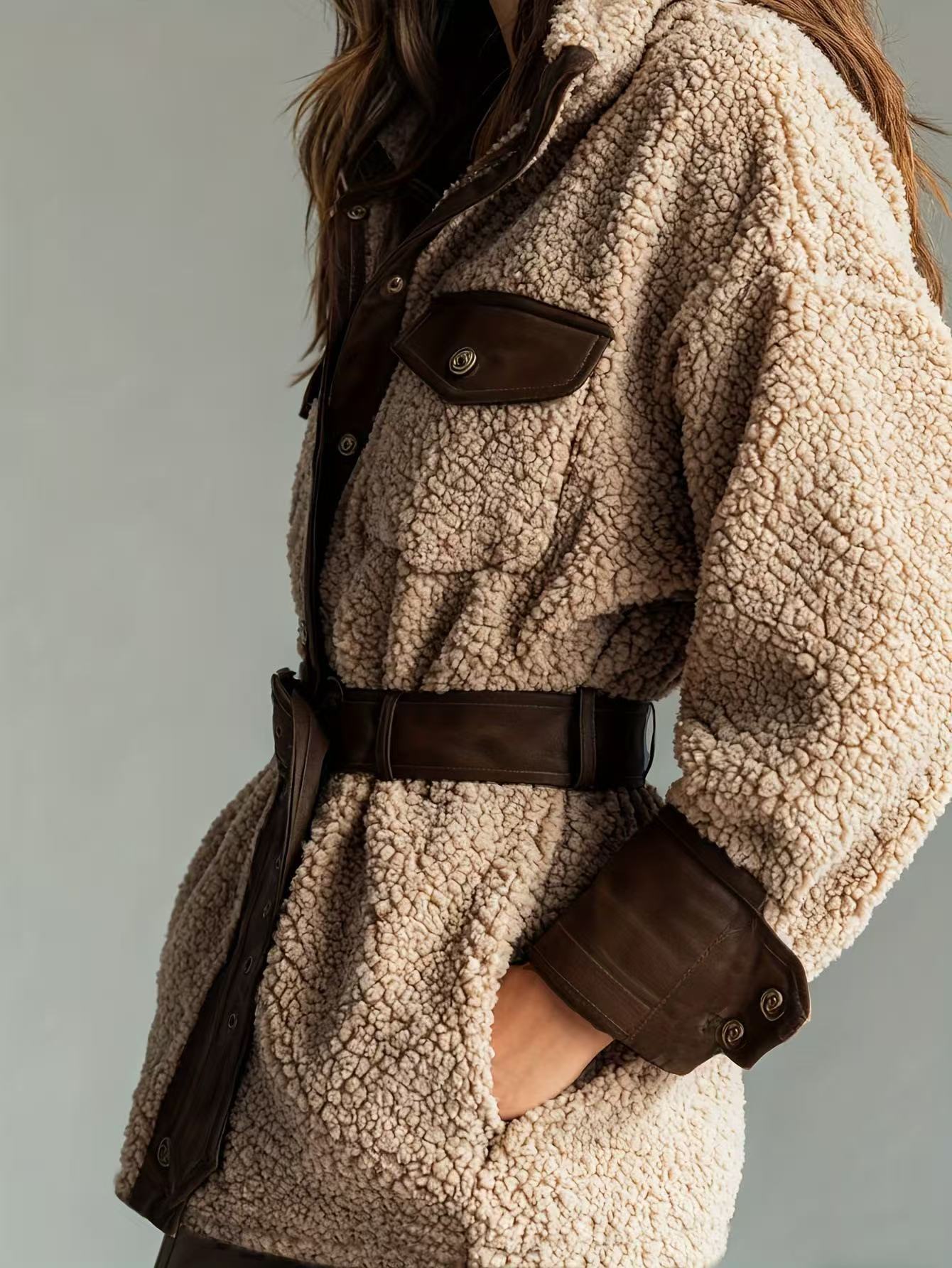 T588-828 Plush coat medium long women's clothing