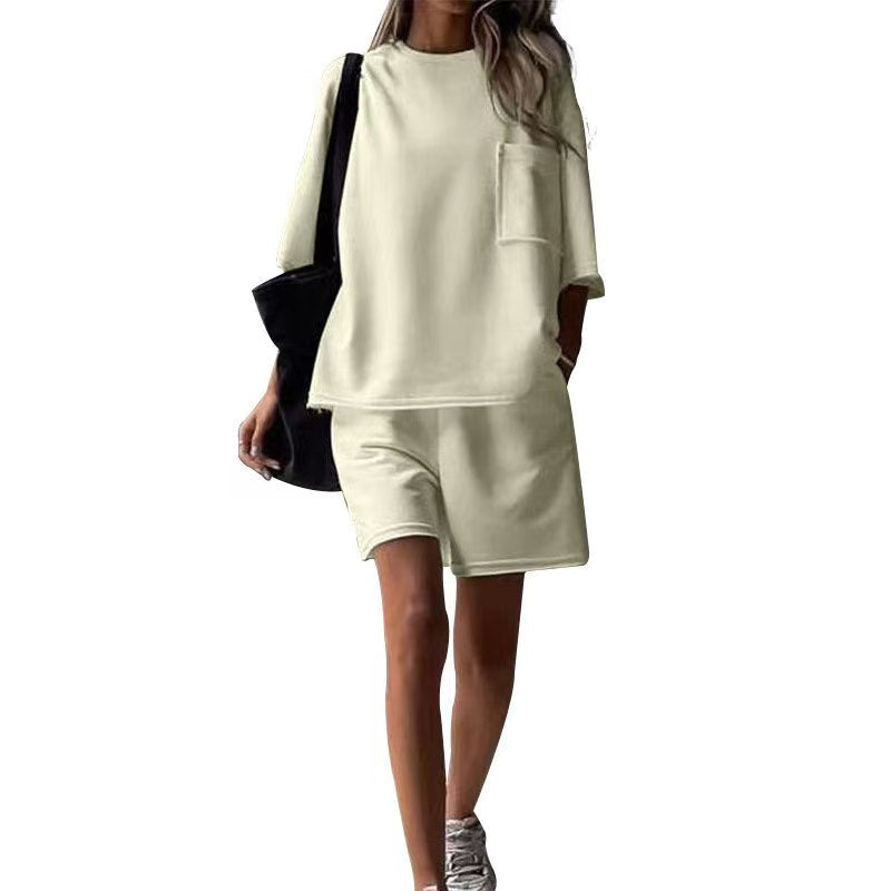 T588-1239  Summer casual loose short sleeved shorts set