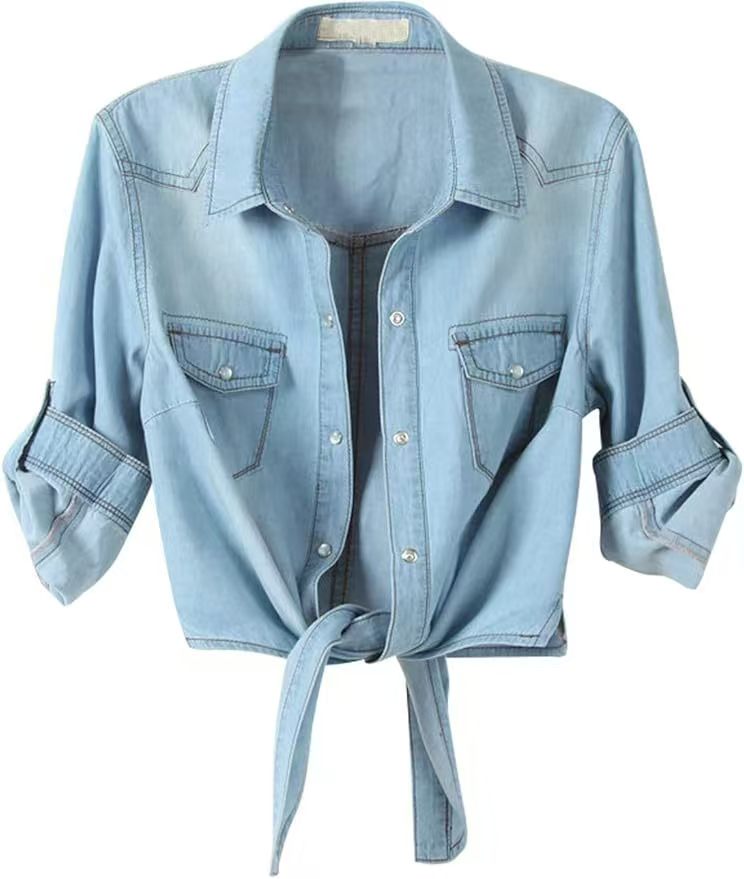 T588-1124 Tie up knot, mid sleeve shawl, women's jacket, denim